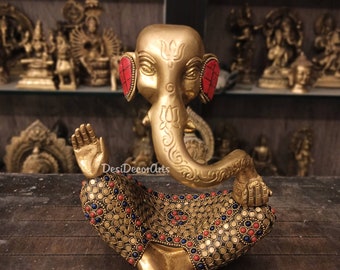 Brass Ganesh Statue: 8" Abstract Ganesha Idol, Handmade