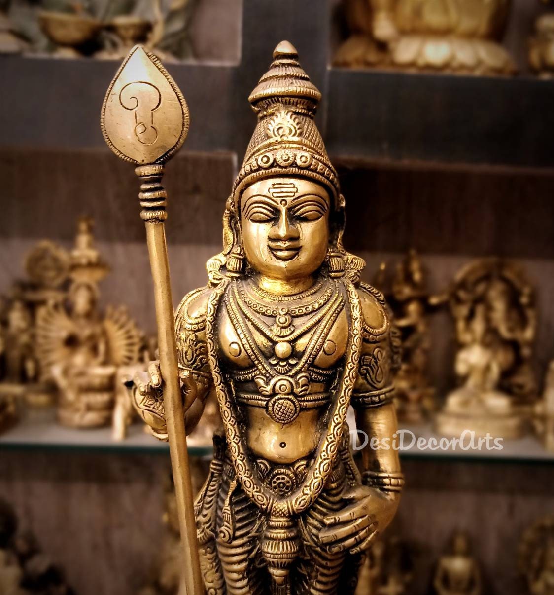 15 Brass Lord Murugan Statue, Big Brass Kartikeya Idol , Karthikeyan
