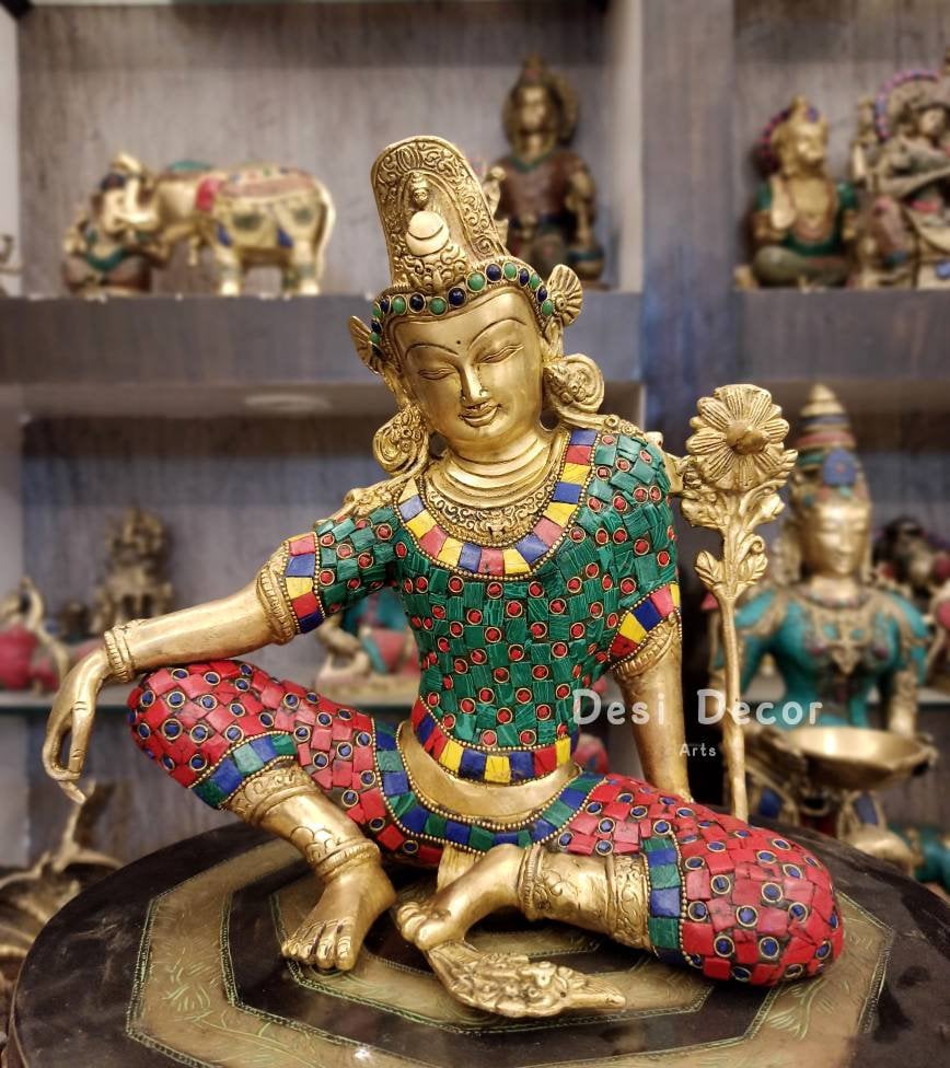 10" Tara statue , Brass with Gemstone work Tara Idol Buddha Tara Goddess Altar Meditation Handmade, Yoga Meditation Room, Decor, Gift.