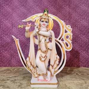 Handmade Lord Krishna Statue: Dust Marble Finish, Hindu God Altar Decor