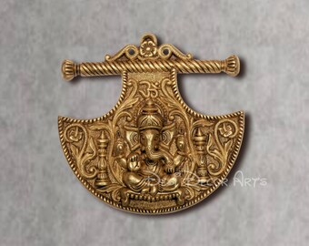 Ganesha de latón para colgar en la pared: escultura de dios hindú, abanico Pankhi de 25 cm