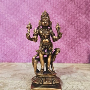 5 " Bhairava Statue with Dog | Brass Bhairav Statue | Maha Kala Bhairava | God | Vajrabhairava | Yamantaka | Bhairav Murti | Gift | Handmade