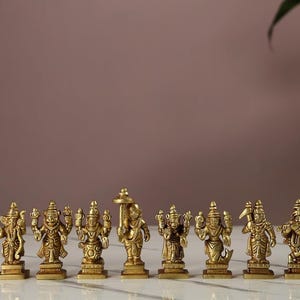 Handmade Brass Dhasavatharam Set: Vishnu Avtar Incarnations, Hindu God Figurines