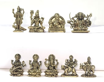 Ensemble de divinités hindoues miniatures en laiton – Idoles spirituelles pour autels fabriquées à la main