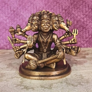 5&quot;inch panchmukhi Hanuman sitting statue with gada & Hindu bahubali God  Temple decor Indian god God of power Devotion Celibacy gift home