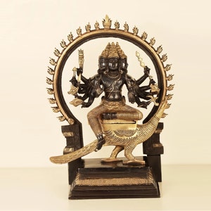 Large 18&quot; Brass Lord Murugan Statue: Double Toned Kartikeya Idol