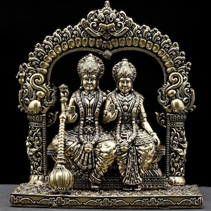 Brass Lakshmi Narayan Statue - Hindu Gods Idol, 5 inch