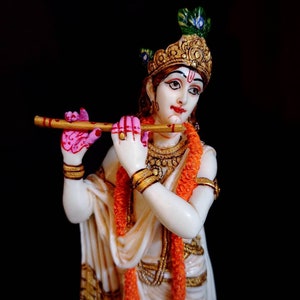 10&quot; Hare Krishna Statue Beautiful Lord Krishna Playing Flute Standing Home Decor Gift for Him God of Lover Anniversary Gift Temple Pooja