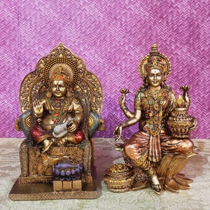 Kuber Laxmi Statue: Resin Copper Finish Hindu God & Goddess