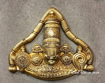 Brass Tirupati Balaji Face Wall Hanging: Srinivasa Idol, Vishnu Incarnation