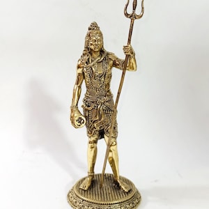 Brass Shiva Statue: 8&quot; Hindu God Idol with Trishul