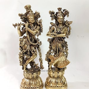 20インチ真鍮製ラーダー・クリシュナ像：ヒンドゥー教の神聖なカップル