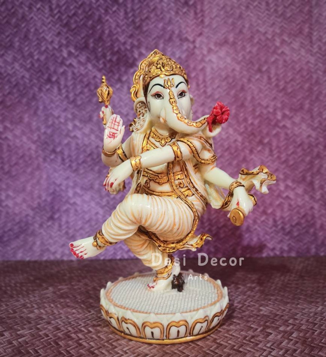 8インチの踊るガネーシャ像：大理石の粉で作られたヒンドゥー教の神