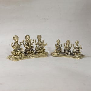 Brass Lakshmi Ganesha Saraswati Statue Set: Hindu Temple Decor