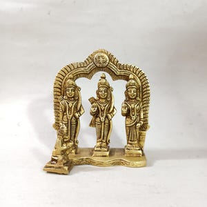 Brass Ram Darbar Statue: Hindu God Ram, Sita, Lakshman, Hanuman - 6&quot; Home Temple Idol