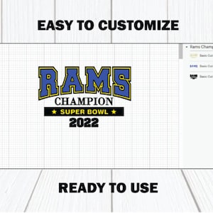 Rams Super bowl SVG, super bowl t shirt, Champion svg, Super Bowl 2022 Clipart, Super Bowl DESIGN, Super Bowl LVI Svg file, cut files