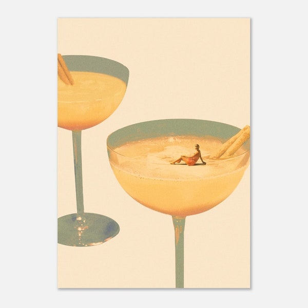 Holiday in a glass 2 - Premium Matte Paper Poster, Collage Wall Art, Cocktail Art Print