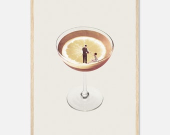 "Gerahmtes ""My Drink need a Drink"" - Premium Mattpapier-Poster mit Holzrahmen."