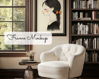 Vertical Art Frame Mockup in Library, 20x30 Frame Mockup, 2:3 Dimension Art Print Mockup, Book themed mockup for art prints, Realistic Temp