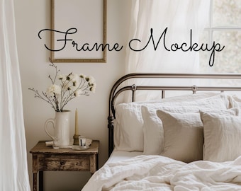 Vintage Interior Frame Mockup, Vertical Gold Frame Template, 2:3 Mockup, Artwork Mockup, Vertical Bedroom Art mockup, Realistic Mockup