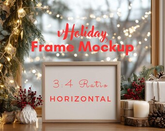 Christmas Frame Mockup, 3:4 Ratio Horizontal Art (PSD)