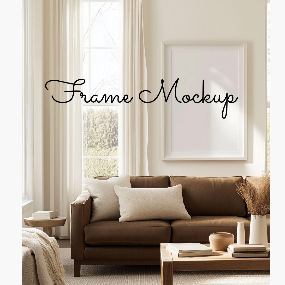 24x36 Vertical Blank Frame Mockup, Minimalistic Living Room Art Mockup, Picture Frame Template for Photoshop, Smart Object, Neutral Interior