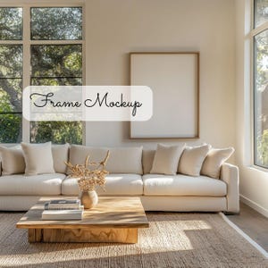 Modern Living Room Frame Mockup: Neutral Interior (PSD)
