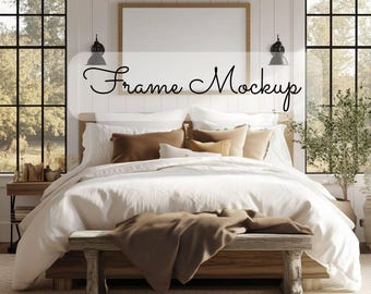 Frame Bedroom Mockup, Traditional Room Art Mockup, 2x3 Frame Mockup, Horizontal Frame Mockup, Artwork in Bedroom Template
