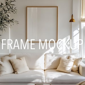 Print Mockup, Realistic Frame Template, Blank Picture Frame Mockup Template, Living room, Photography mockup template, Large Frame, Vertical