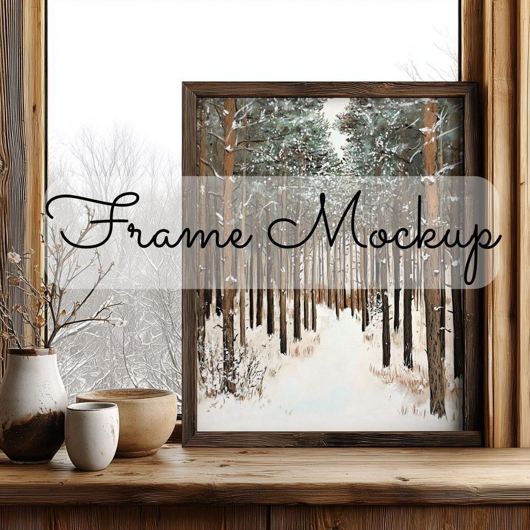 Winter Frame Mockup for Artists, Rustic Winter Window Interior, Close ...