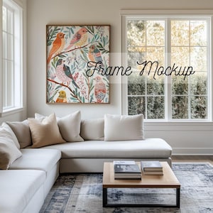 Simple Living Room Mockup for Artists, Blank Frame Mockup, 4:5 Ratio Vertical, PSD Smart Object Template, Listing and Social Media Template