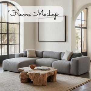 Horizontal Frame Mockup in Modern and Minimalistic Living Room, Poster Mockup, Wall Art PSD template, Neutral Interior Frame Mockup