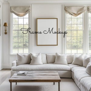 Vertical Frame Mockup: Neutral Living Room, Gold Accents (PSD)