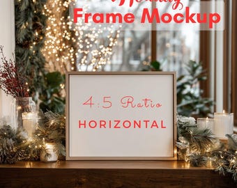 8x10 Horizontal Art Mockup for the Holidays, 4:5 Ratio, PSD Smart Object, Christmas Template