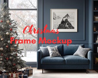 Horizontal Art Christmas Mockup, Blank Frame for Holiday Sales, 4:5 Ratio, PSD Smart Object