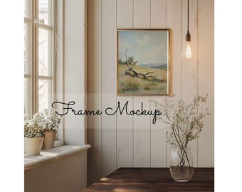 Vertical Frame Mockup 11x14 | Minimalist Gold Frame Wall Art Mock-Up | Natural Light Interior | Photo & Art Display | PSD JPG Download