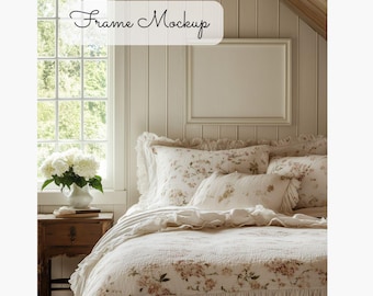 Horizontal Frame Mockup in Bedroom, 11x14 or 16x20 art print mockup, Realistic room mockup, Quality Frame Mockup for Artwork, Feminine