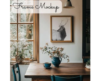 Vertical Frame Mockup 4x5 | Cozy Rustic Kitchen Art Mockup | Natural Light Scene | Small Art Print PSD JPG | Interior Wall Frame Mock Up