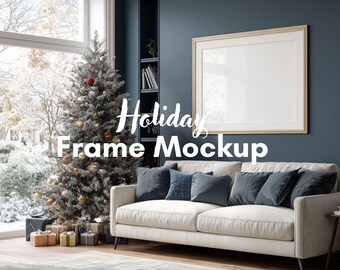 Frame Mockup for Christmas, Horizontal Art PSD Template, Holiday Listing File
