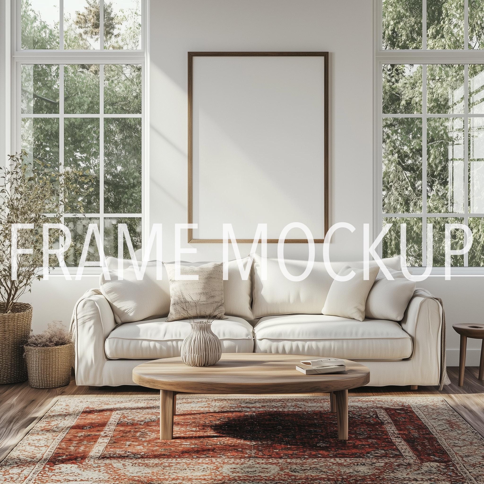 Art Mockup in Living room, Realistic Frame Mockup, Art Print Mockup Traditional, Vertical Print Mockup Template