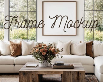 Square Living Room Frame Mockup, Smart Object PSD File, Blank Frame