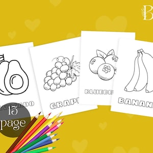 15 Fruits Coloring Pages, Fruit Coloring Pages For Kids, Fruit Coloring A4, Printable Coloring Pages, Coloring pages, Digital Download