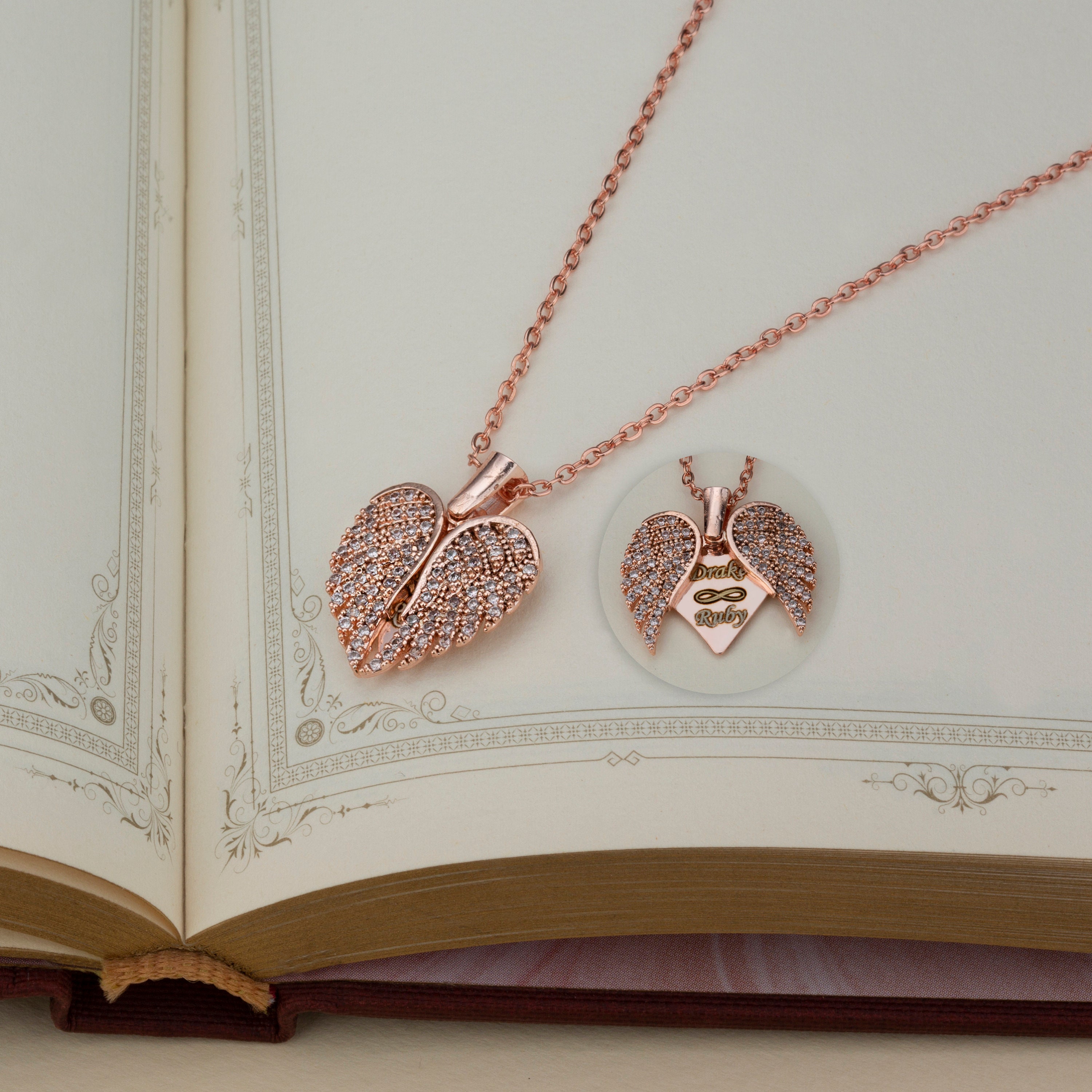 Engrave Angel Wings Necklace, Wings Name Necklace, Guardian Wings Angel Necklace