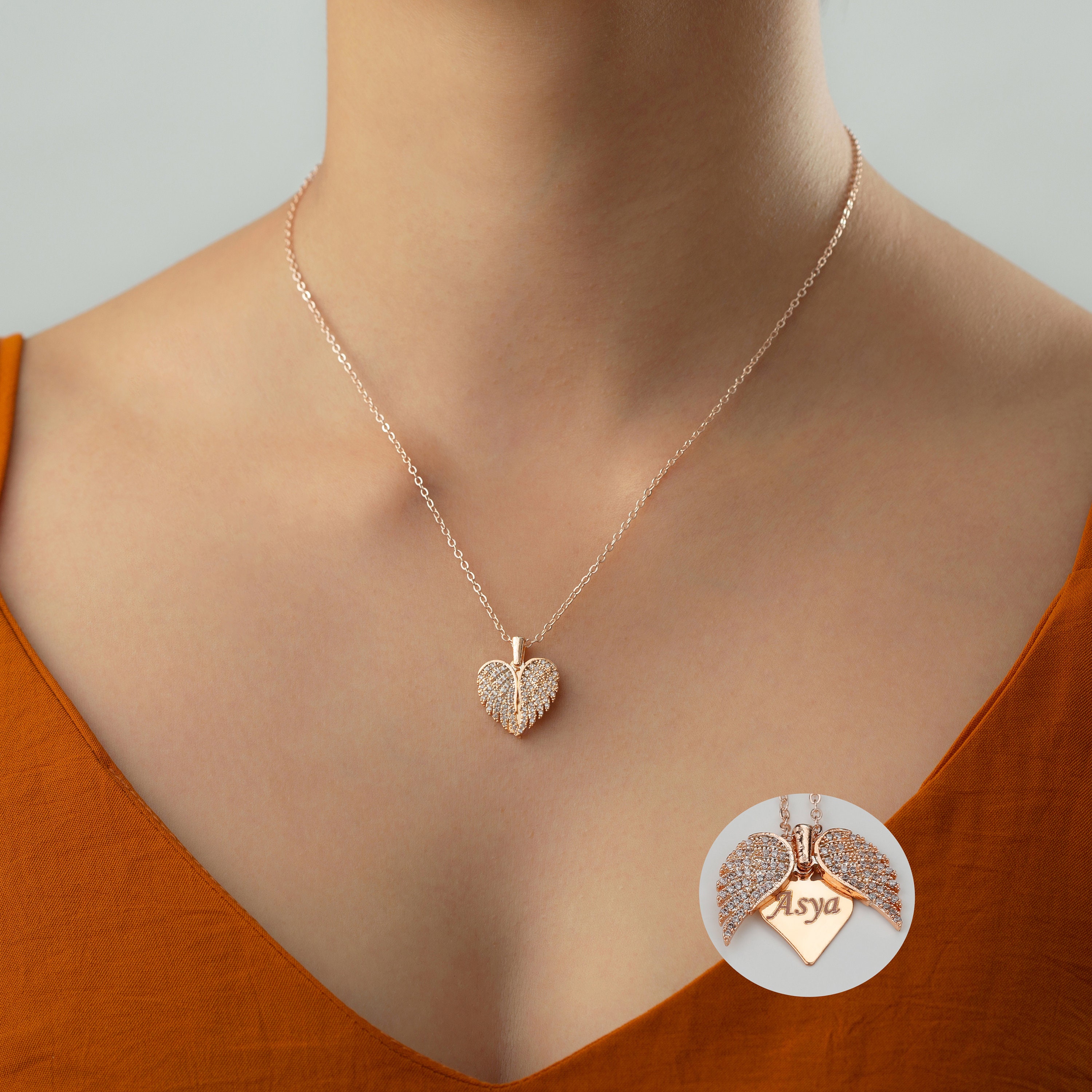 Engrave Angel Wings Necklace, Wings Name Necklace, Guardian Wings Angel Necklace