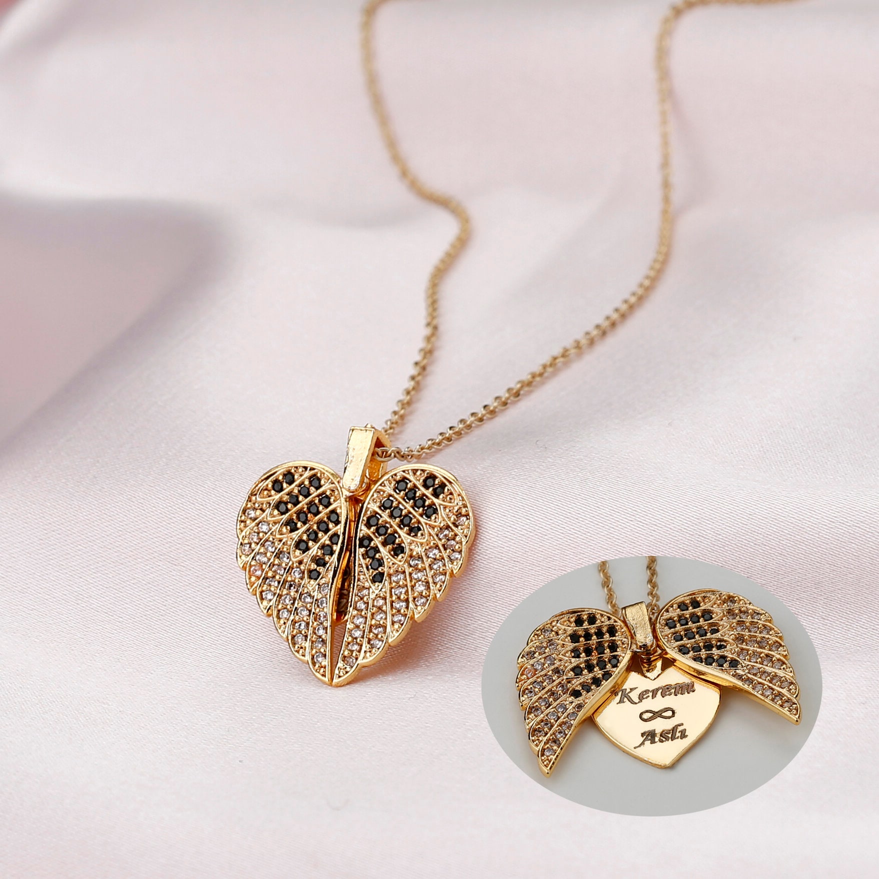 Engrave Angel Wings Necklace, Wings Name Necklace, Guardian Wings Angel Necklace