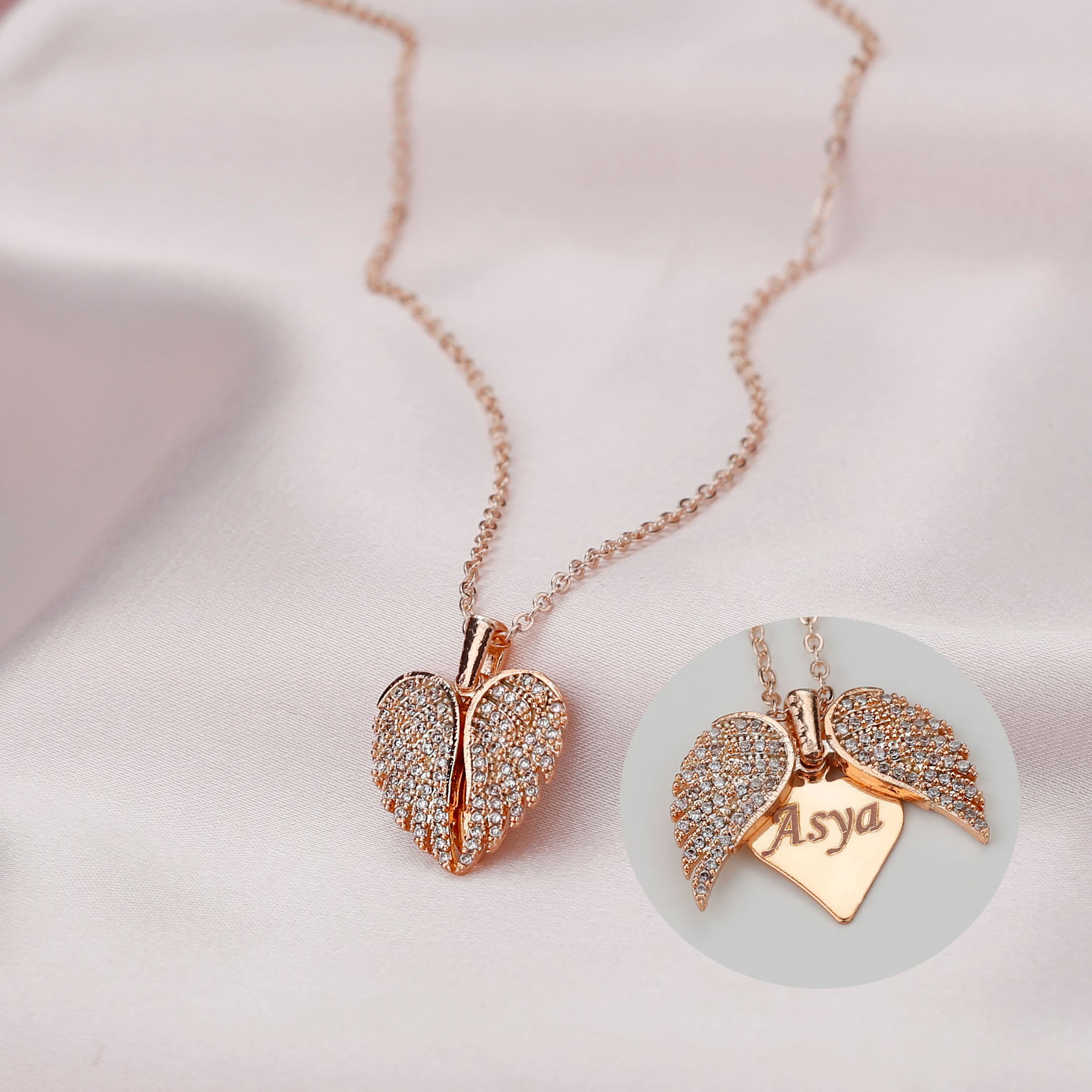Engrave Angel Wings Necklace, Wings Name Necklace, Guardian Wings Angel Necklace