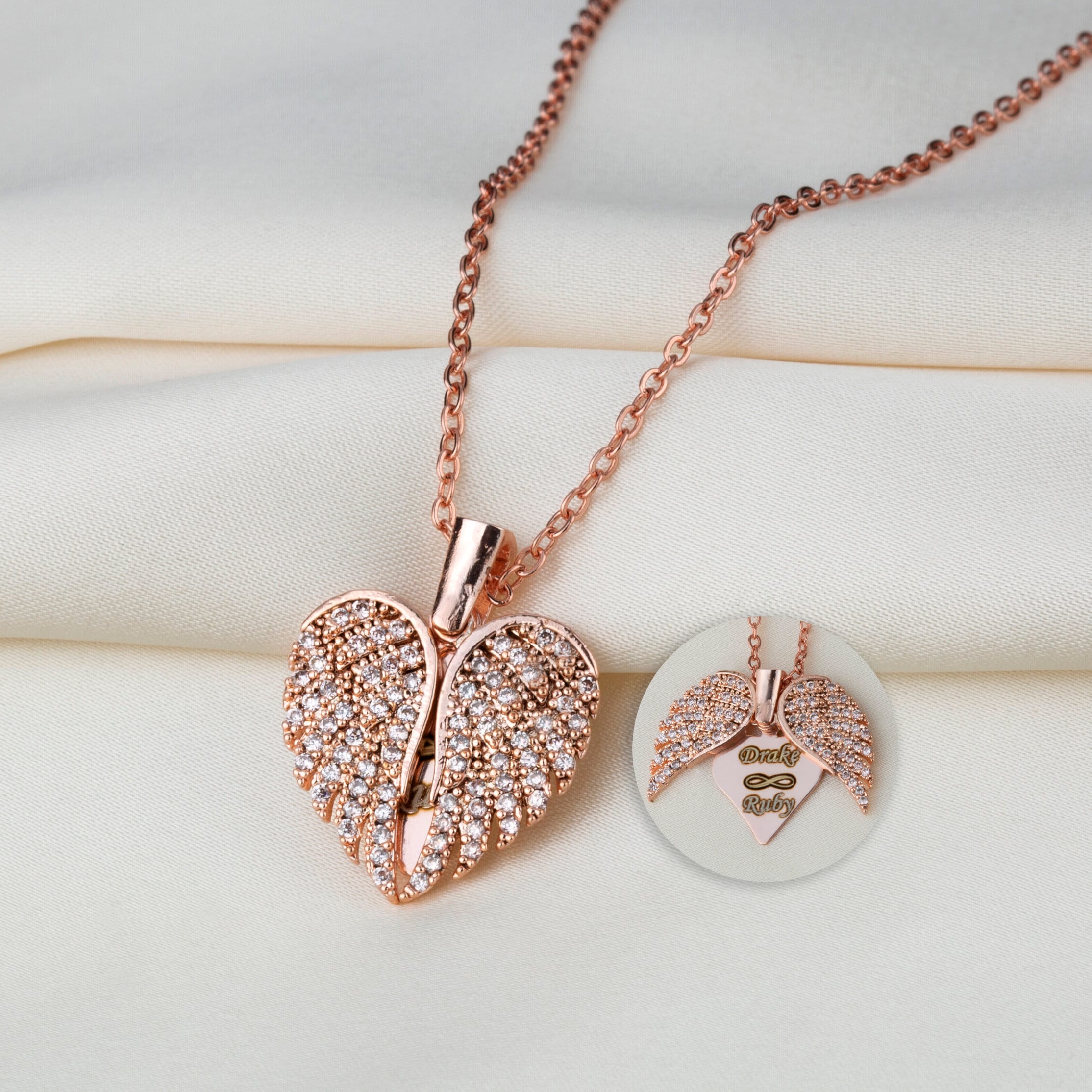 Engrave Angel Wings Necklace, Wings Name Necklace, Guardian Wings Angel Necklace