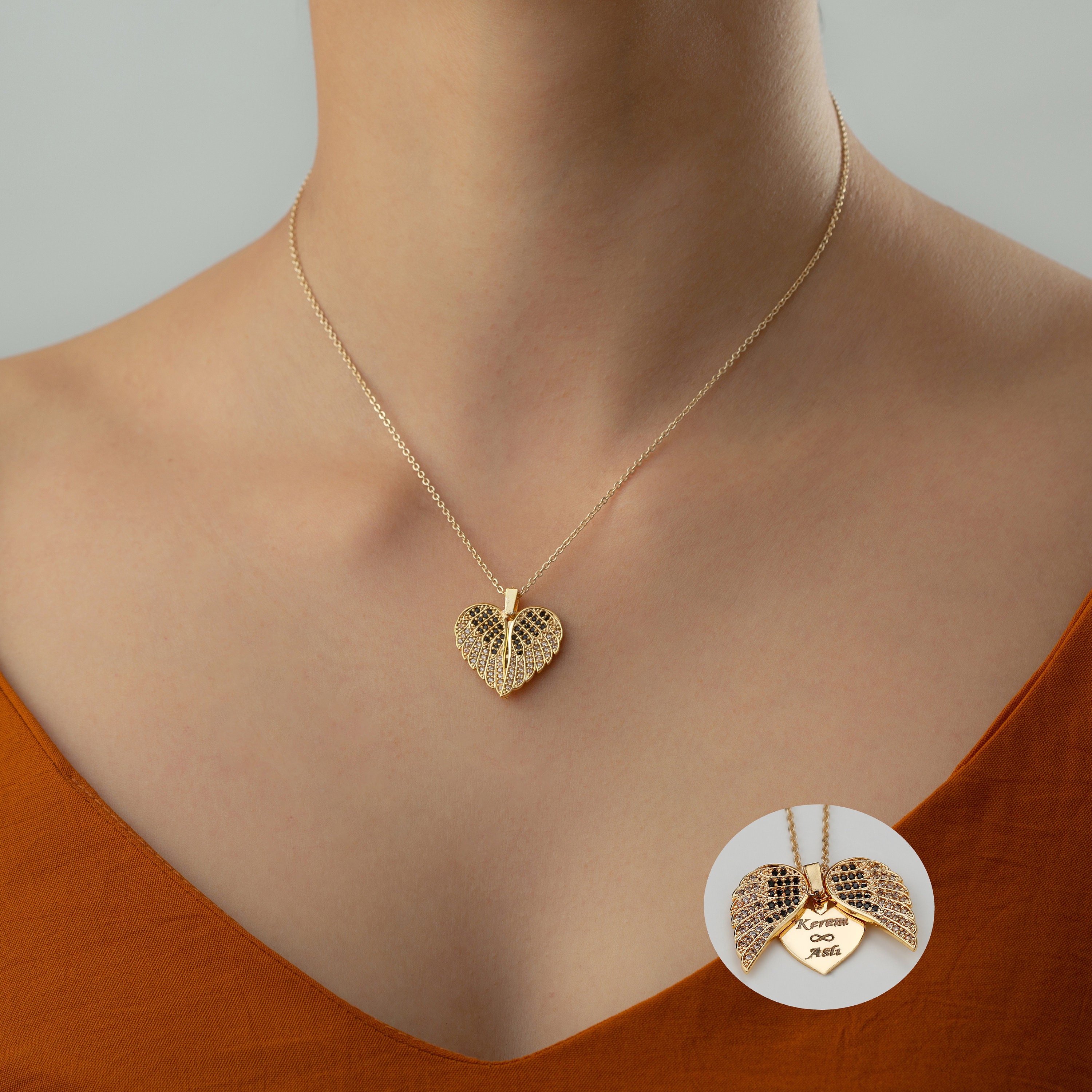 Engrave Angel Wings Necklace, Wings Name Necklace, Guardian Wings Angel Necklace