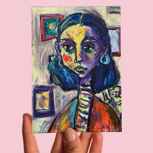 Carte postale n° 79 Art, Pastel à l'huile sur papier, Portrait