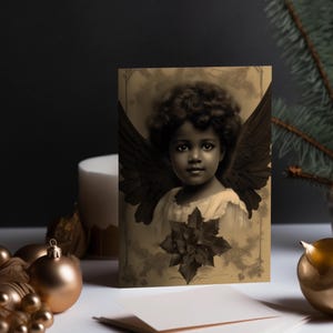 Winter Postcard Christmas Card Vintage nostalgic inclusive Postkarte Angel Black
